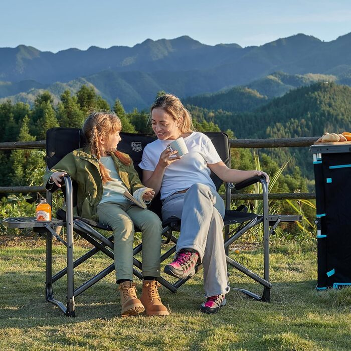 Складаний кемпінговий стілець TIMBER RIDGE для 2 осіб, вантажопідйомність 300 кг, розкладний диван, XXL 2-місний кемпінговий диван з бічним столиком, крісло для кемпінгу на свіжому повітрі, балкону, саду