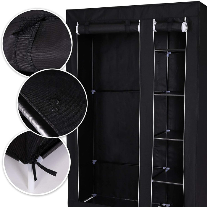 Складана тканинна шафа dibea 175x110x45 см, чорна 175x110x45 см Чорний