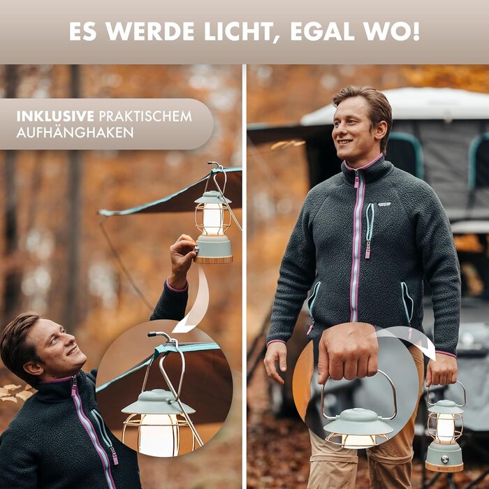 Акумуляторний кемпінговий ліхтар NATURBUMMLER із зарядним пристроєм LUX Secure, водонепроникний за стандартом IPX4 та з регульованою яскравістю акумулятор 5200 мАг із 200 годинами світла для затишних вечорів світлодіодний ліхтар для намету та кемпінгу на 