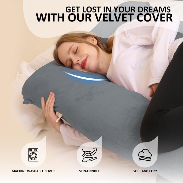 Подушка для вагітних Chilling Home, U-подібна подушка для сну на боці з чохлом, велика подушка для годування, підтримуюча подушка для жінок та тих, хто спить на боці (чорна/синя)