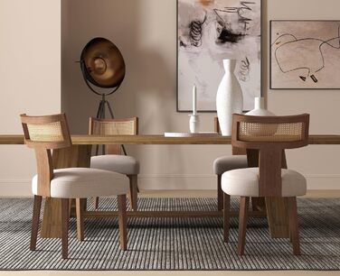 Комплект кухонних стільців Chairus з 2 предметів, обідніх стільців, дерев&39яних вінтажних стільців, м&39яких стільців зі спинкою з ротанга для вітальні (бежевий), 2 шт., бежевий-2