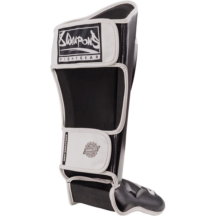 ВИРОБІВ ЗБРОЇ Щитки для гомілок Unlimited 2.0, чорно-білі, для тренувань та змагань, високоякісна синтетична шкіра та ідеальна амортизація, муай-тай, K1, MMA, карате та кікбоксинг, 8