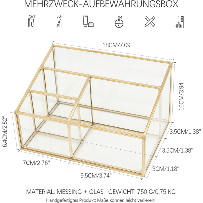 Органайзер для косметики, золотий органайзер для туалетного столика, тримач для пензлів для макіяжу, тримач для палітри тіней для повік з 4 відділеннями, прозорий органайзер для макіяжу для спальні та ванної кімнати, ретро D41B