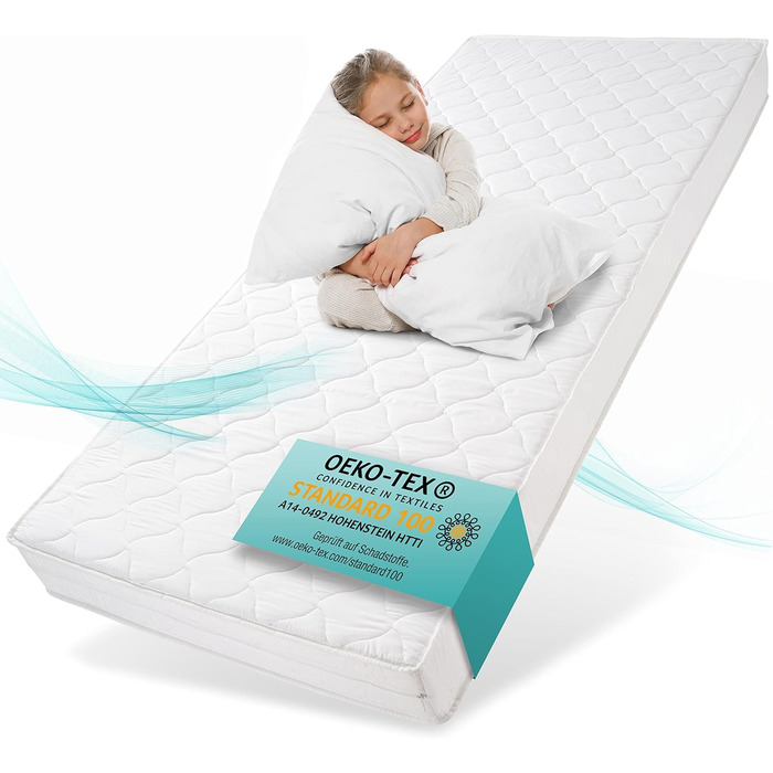 Дитячий матрац Sun Garden 120x200 см H3, сертифікований Oeko Tex 100, матрац для дитячого ліжка, чохол можна прати, оптимальний матрац для дітей, чохол зі стьобаним кліматичним волокном, P1440 ComfortPur 120 x 200 см H3