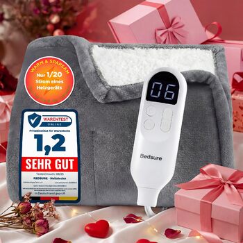 Електрична ковдра з підігрівом BEDSURE - Подарунки для жінок - з автоматичним вимкненням, 6 режимами нагріву та 10-годинним таймером - Захист від перегріву до 8 годин для дому та офісу, сіра 130 x 180 см 01 - сіра