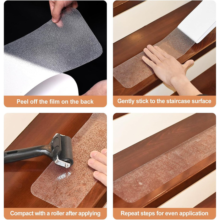 Килимки для сходів, протиковзкий килимок, 15 шт. 60x15 см, для внутрішніх сходів, протиковзкий килимок з роликом, водонепроникний самоклеючий килимок для дерев&39яних сходів, комплект
