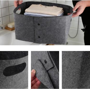 Міцних фетрових кошики сірого кольору, складна коробка-органайзер із застібками-кнопками та ручкою для перенесення, прямокутна коробка для зберігання з фетру, кошики для полиць, шаф, дому, офісу, 2