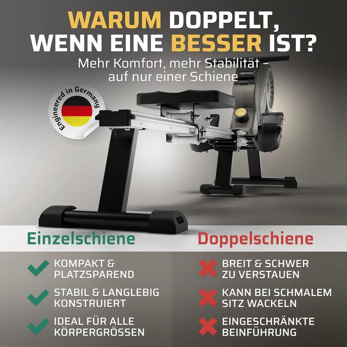 Складаний гребний тренажер SportPlus для домашнього використання - домашній тренажер з 8 рівнями опору - тиха магнітна гальмівна система, чорний/сонячний (новий дизайн)