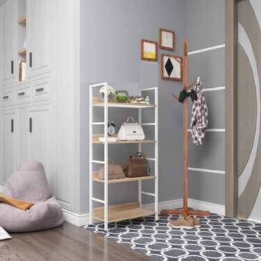 Окремостояча полиця WOLTU з 4 полицями, книжкова шафа, кухонна полиця, полиця для ванної кімнати з дерева та металу, полиці для комори, 60 x 27,5 x 126 см, білий світлий дуб, RGB9304hei, 4 рівні (60 x 27,5 x 126 см), білий світлий дуб