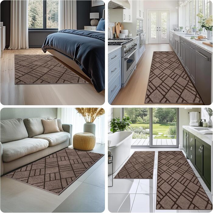 Килимок для входу 60 x 90 см, килимок, що миється, килимок для внутрішнього використання, нековзний килимок для дверей, килимок для коридору, ванної кімнати, кухні, спальні, сіро-коричневий, 60 x 90 см (прямокутний)