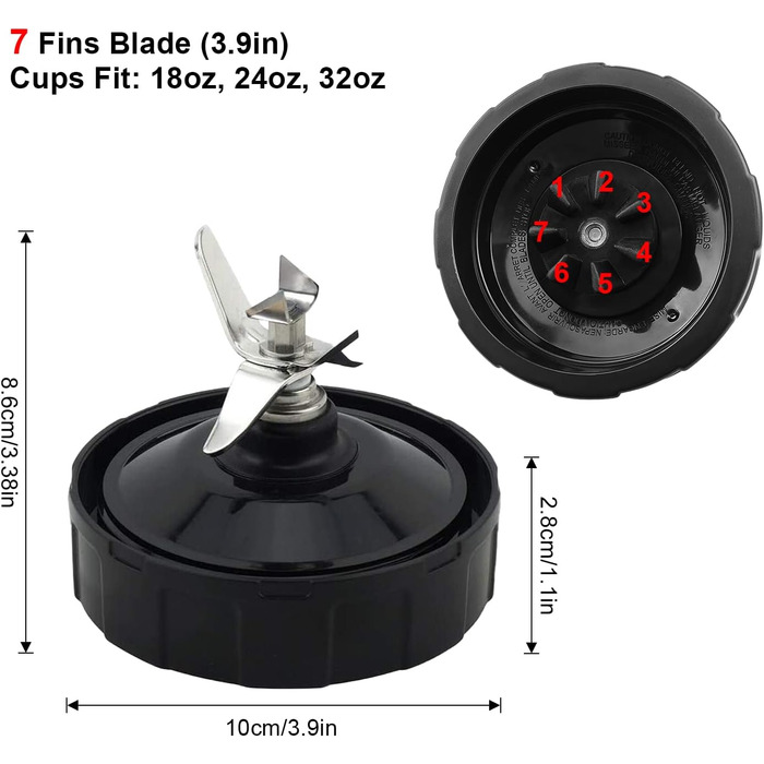 Для заміни леза міксера 7 ребер для леза екстрактора Ninja Pro сумісний з Nutri Ninja Car iQ BL480 BL481 BL482-30 BL487 BL492 з силіконовими гумовими ущільнювачами Ущільнювальне кільце Кріплення змішувача