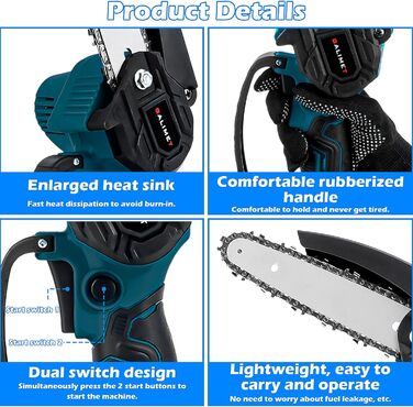 Дюймова міні-бензопила електрична, ручна бензопила акумуляторна з запобіжним замком ручна бензопила акумуляторна для садових ножиць обрізка ножиці різання дерева, дерева, гілок та саду, 6-