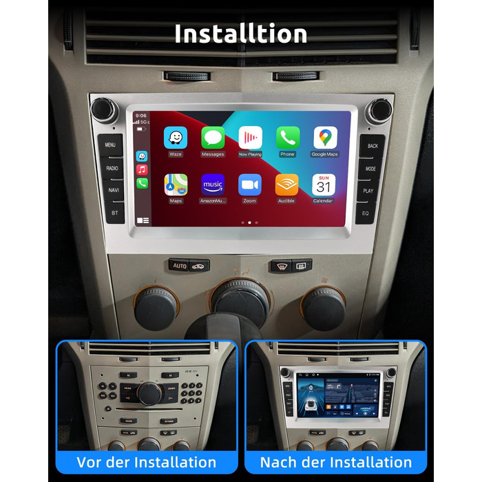 Автомобільне радіо ESSGOO 464G з бездротовим Carplay та Android для Vauxhall Opel Corsa C/D Zafira B Astra H Zafira b Meriva Vivaro Signum Combo з 7-дюймовим сенсорним екраном Bluetooth FM RDS GPS WiFi сріблястий