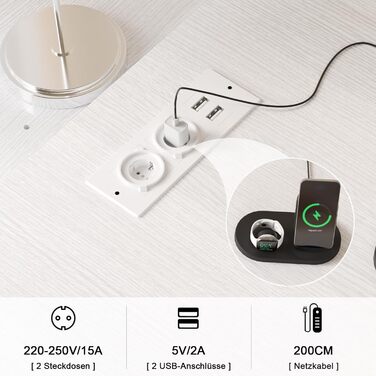 Г-подібний письмовий стіл з 3 шухлядами та місцем для зберігання речей, 140 x 105 x 75 см. Двосторонній кутовий письмовий стіл, Г-подібний письмовий стіл з 2 USB-портами для зарядки та 2 розетками, білий. 140 x 105 x 75 см. Білий