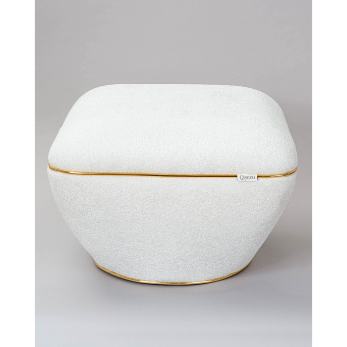 Великий пуф/табурет з м&39якої ведмедевої тканини білого кольору, сучасний, квадратний, зручний для вітальні, спальні, оздоблення зі штучної шкіри золотого кольору, висота приблизно 43 см, колір білий.