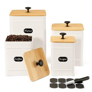 Набір контейнерів для зберігання PERFNIQUE для кухні - Набір із 4 предметів для зберігання кавового борошна, цукру та солі, контейнери для зберігання продуктів із герметичними кришками (білий)