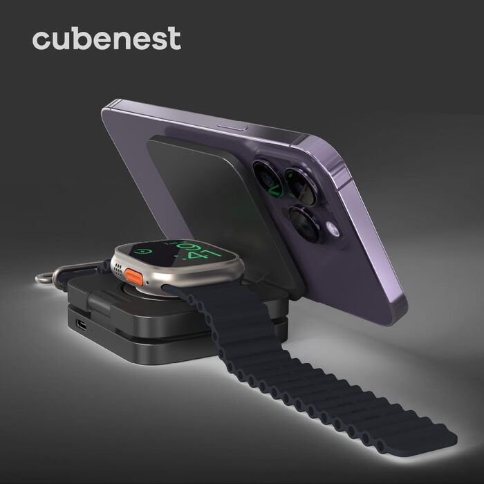 Складаний алюмінієвий бездротовий зарядний пристрій Cubenest 3в1 Сумісний з Magsafe, бездротовий зарядний пристрій для iPhone 12/1