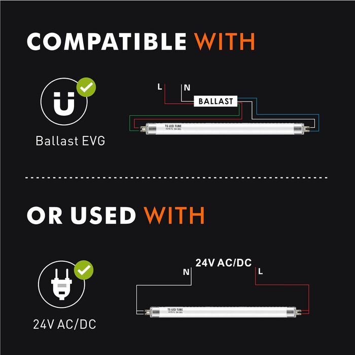 Світлодіодна трубка IHYCTV T5 288 мм, 5 Вт, світлодіодні трубки G5 для електронного баласту, 3000 К, 685 лм, модернізована заміна класичної люмінесцентної лампи T5 L 8 Вт, 24 В DC/AC, тепле біле світло, 3 шт.
