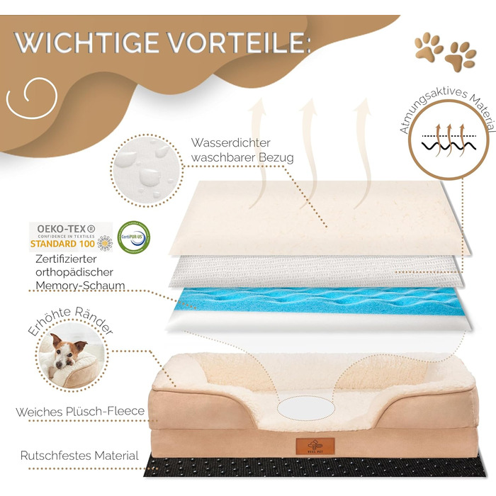 Ортопедичний кошик для собак преміум-класу, середнього розміру ліжко для собак із сертифікованим матеріалом з ефектом пам&39яті знімний та пральний чохол, водонепроникний, зручний шезлонг для собак середнього розміру (великого)