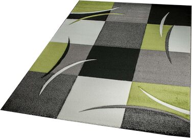 Дизайнерський килим для вітальні килим в клітинку зелений сірий кремовий чорний розмір 60x110 см