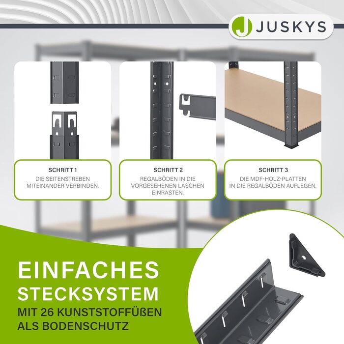 Секційна металева стелажна система Juskys Easy - 1 кутова полиця та 2 полиці для зберігання - 12 полиць з МДФ - 960 кг - надміцний стелаж, без болтів, сірий, 3-