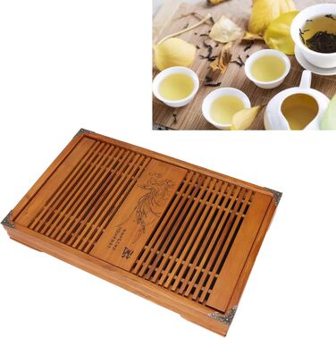 Піднос для чайної церемонії Гунфу, дерев'яний, з великим резервуаром для води та орхідеями, для чайної церемонії Гунфу, 28 x 43 см