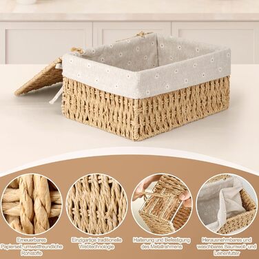 Набір кошиків для зберігання з 3 шт. , кошики для зберігання з кришками, плетені з паперової мотузки, кошики в стилі бохо з підкладкою, багатофункціональна коробка для зберігання іграшок, туалетного приладдя, туалетного паперу, хакі