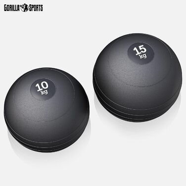 Медичний м'яч GORILLA SPORTS - 3 кг, 5 кг, 7 кг, 10 кг, 15 кг, 20 кг, одиночний/комплект, з чіпкою поверхнею, не ковзає, чорний - ваговий м'яч, м'яч для фітнесу, слембол, тренувальний м'яч (C 25 кг-комплект)