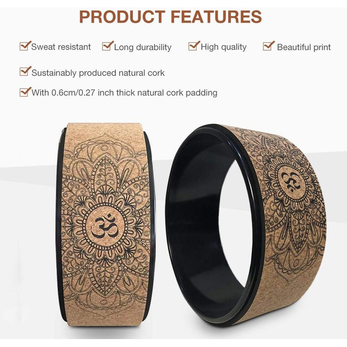 Колесо для йоги Liery, колесо для йоги з натурального корку, фітнес-колесо, порожнисте покращення, нахили назад, розтяжка, пілатес, кругова йога, аксесуар