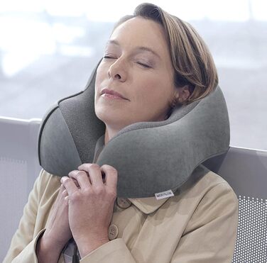 Подушка для шиї з піни памяті Lightweight Quick Pack for Airplane Train Car Neck Support Pillow for Travel Camping (темно-сіра)