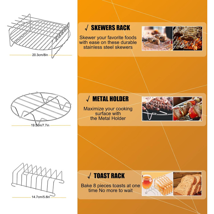 Аксесуари для квадратної безмасляної фритюрниці об'ємом 5,5 л. 12 упаковок, підходить для COSORI/PRINCESS/INNSKY/PROSCENIC/PHILIPS 5,2 л 5,5 л 5,7 л і більше, усі марки квадратних фритюрниць, без бісфенолу А