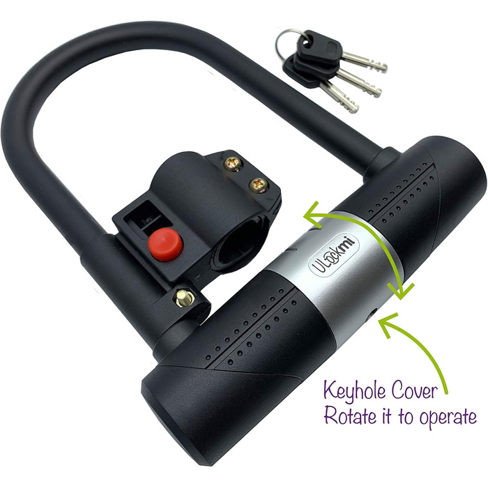 Велосипедний замок Ulockmi U-Lock 16 мм трос 120 см (Ø 10 мм), 3 ключі та кронштейн, водонепроникний комплект U-Lock для велосипеда, гірського велосипеда та електровелосипеда (чорний)