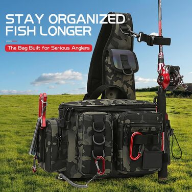 Сумка для риболовлі KoolYouth, водонепроникна сумка для риболовлі на ремні, сумка для риболовлі з нейлону 600D з ручками для перенесення, багатокишенькова сумка для риболовлі Сумка для рибальського спорядження (камуфляж) Камуфляж -1