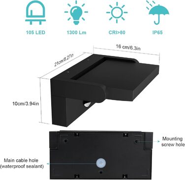 Вт Світлодіодний зовнішній настінний світильник Зовнішній світильник з детектором руху IP65 Настінний світильник Внутрішній зовніш