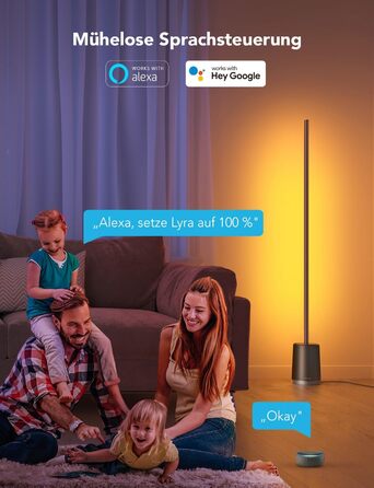 Світлодіодний торшер Govee Smart, WiFi торшер з регулюванням яскравості працює з Alexa та Google Assistant, керуванням програмами, синхронізацією музики, режимом зроби сам, понад 64 сюжетними режимами, для вітальні, спальні, дому (чорний)