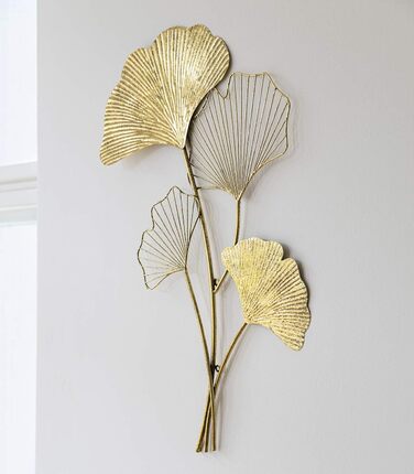 Настінне оздоблення ZEYA металеве гінгко, 46 х 75 см, 3D-декор золото, настінне оздоблення листя гінгко, прикраса вітальні, приваб