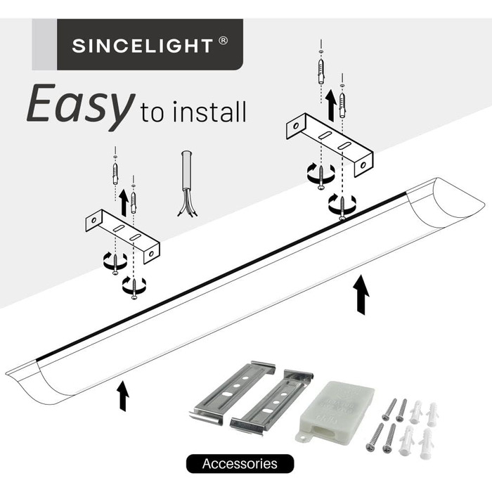 Світлодіодна стрічка SINCELIGHT 18 Вт, вбудована лампа 2 фути (60 см), стельове освітлення або настінний світильник для кухні, гаража, майстерні, ванної кімнати, складу, офісу, магазину, нейтральний білий 4000K, 1 частина нейтрального білого (4000k) 2 фут