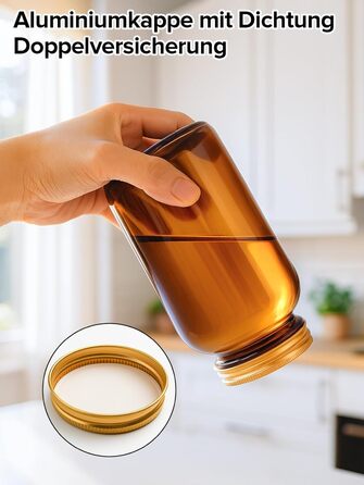 Набір скляних банок для зберігання, 4 предмети, банки з бурштинового скла об&39ємом 500 мл з кришками, герметичні, з етикетками та лійкою, вологозахисні пляшки з бурштинового скла для зберігання спецій, трав, чаю, кави, горіхів, 4 x 500 мл