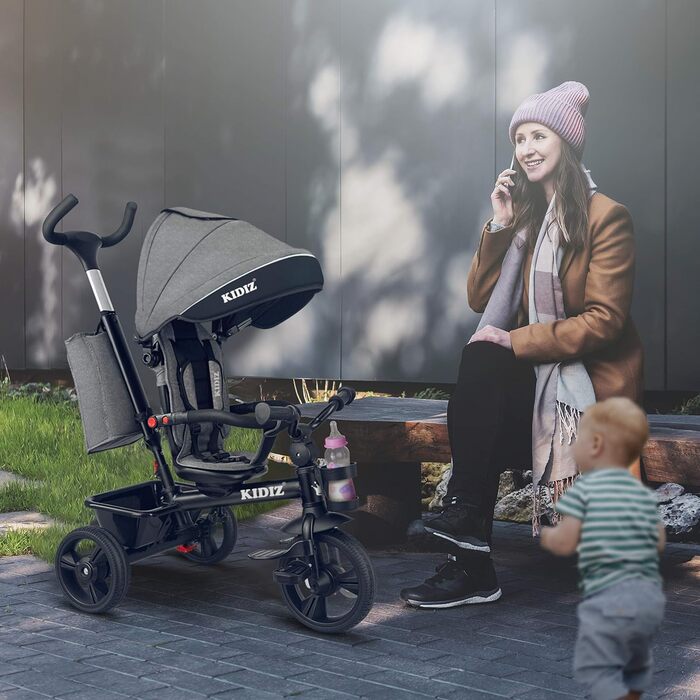 Триколісний велосипед 5в1 дитячий триколісний велосипед з рульовою системою штовхач від 1 року, біговел вперед і назад, корзина су