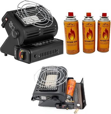 Газовий обігрівач для кемпінгу 1,3 кВт, газовий обігрівач для кемпінгу, обігрів намету + газові картриджі, комплект з 3 штук