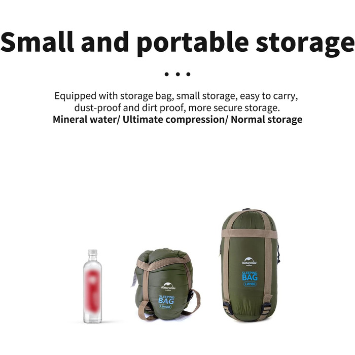 Міні-спальний мішок Naturehike Ultralight, малий, 760 г, 3-сезонний, 205 x 85 см, для піших прогулянок, походів, кемпінгу при температурі приблизно 15C, армійський зелений - XL