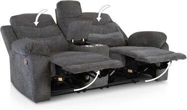 Крісло для кіно Raburg, 2-місне крісло для телевізора з механічною функцією розслаблення та відкидання, легким підйомом, підстаканником, відділенням для закусок, комфортною підкладкою, вантажопідйомністю 130 кг на сидіння Pixx, мікрофібра Темно-сірий Темн