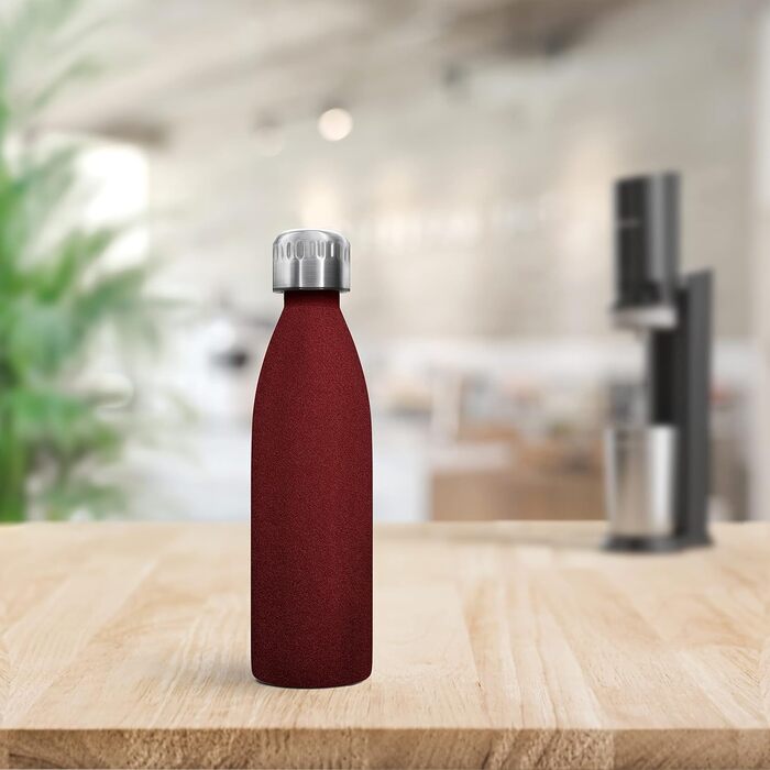 Преміальна пляшка з нержавіючої сталі 0,6 л ПРОСТО ВІЗЬМІТЬ З СОБОЮ сумісна з SodaStream Crystal - Безпечний для вуглекислого газу - Можна мити в посудомийній машині - Пляшка для пиття з нержавіючої сталі - Червоне порошкове покриття