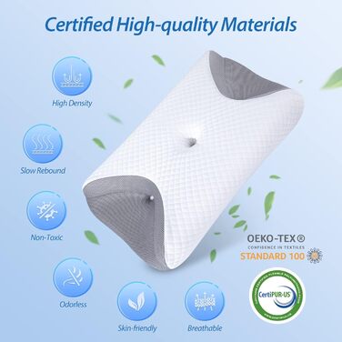 Подушка HOMCA з піни з ефектом пам&39яті для всіх масок CPAP, ергономічна подушка для тих, хто спить на боці, з канавками для маски CPAP та опорною зоною, зменшує витік повітря та тиск у масці, сіра, 65x49/11 см