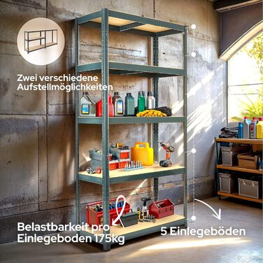 Надміцний стелаж Arebos, комплект з 2 шт. 180x90x30 см Вантажопідйомність 875 кг 0,7 мм 5 полиць МДФ Стелаж, стелаж для зберігання, стелаж для підвалу, стелаж без болтів, стелаж для майстерні Антрацит