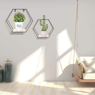 Набір Liesun з 3 шестигранних настінних полиць з металу, полиця без свердління чорна, підвісна, настінна, вітальня.