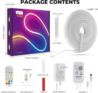 Світлодіодна стрічка LUXONIC Neon Rope 5M, 16 мільйонів кольорів, RGBIC LED з Alexa, Google Assistant, синхронізація з музикою, гнучкий силікон для ігор з декором своїми руками, телевізора та спальні (не підтримує WiFi 5G) (WIFI 3M)