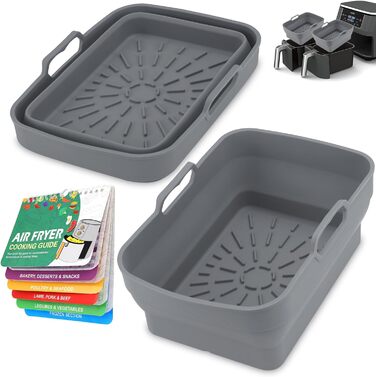 Аксесуари для фритюрниці ddLUCK Силіконова фритюрниця, складні силіконові форми для Ninja Foodi AF400EU/SL400EU/Cookwise/Princess і всі 7.6-9.5 л фритюрниці Dual Zone з магнітною кулінарною книгою (сірий, 2 шт. )