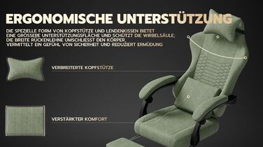 Ігрове крісло Тканинне офісне крісло, масажне ігрове крісло з підголівником, ергономічне гоночне ігрове сидіння з підставкою для ніг, 60 * 60 * 120 см (зелене)