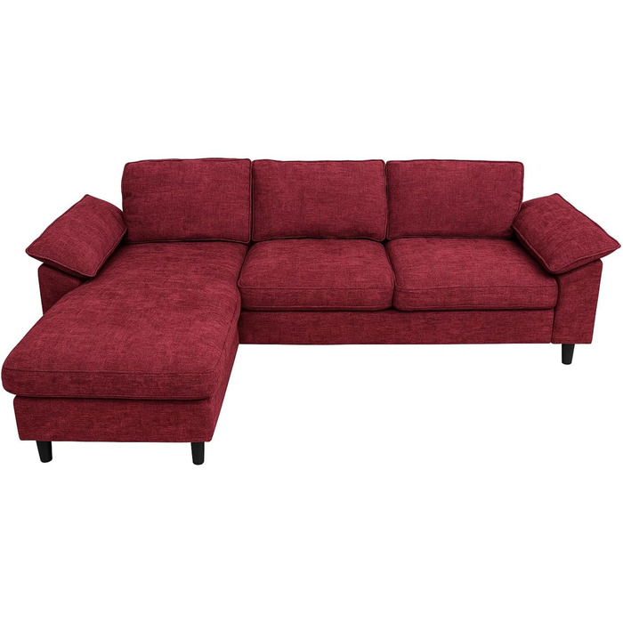 Комплект диванів Mendler HWC-O71, кутовий диван L-подібної форми, зона відпочинку ліворуч/праворуч, тканина (320 г/м) дерево 84x229x140 см - Бордо